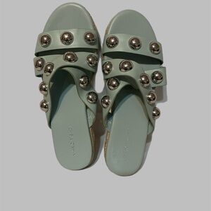 Marc Fisher Light Green Sandals with Silver Studs